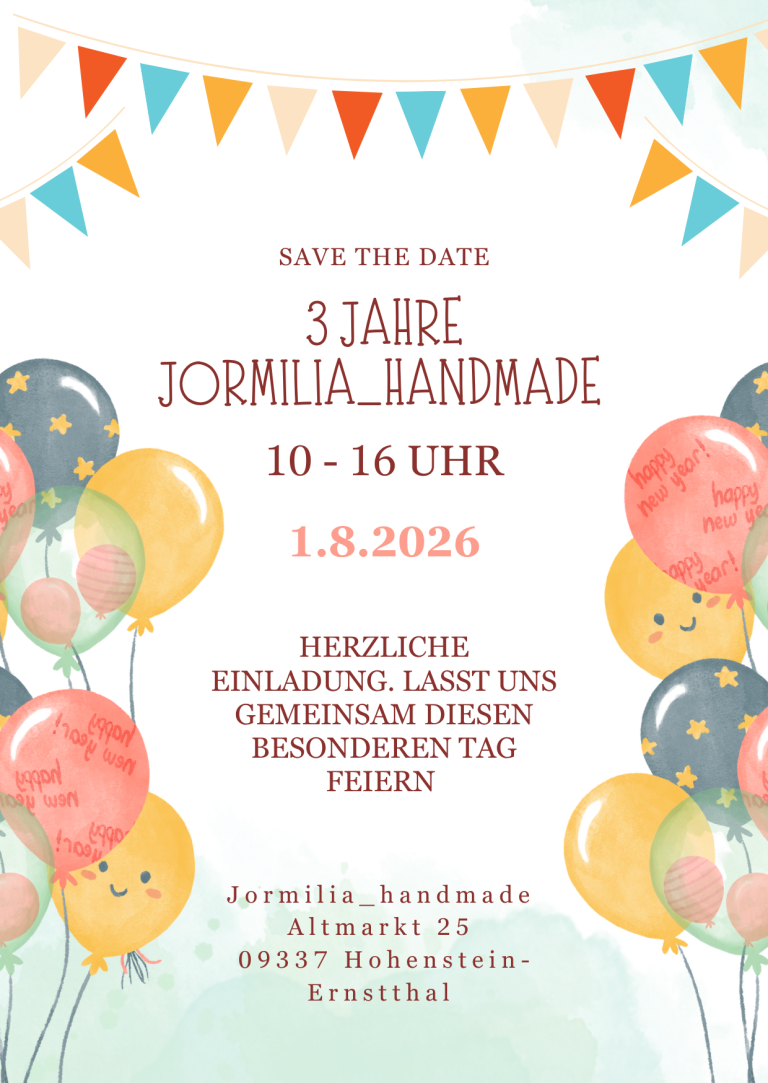 Einladung zur Feier: 3 Jahre Jormilia Handmade am 1.8.2026
